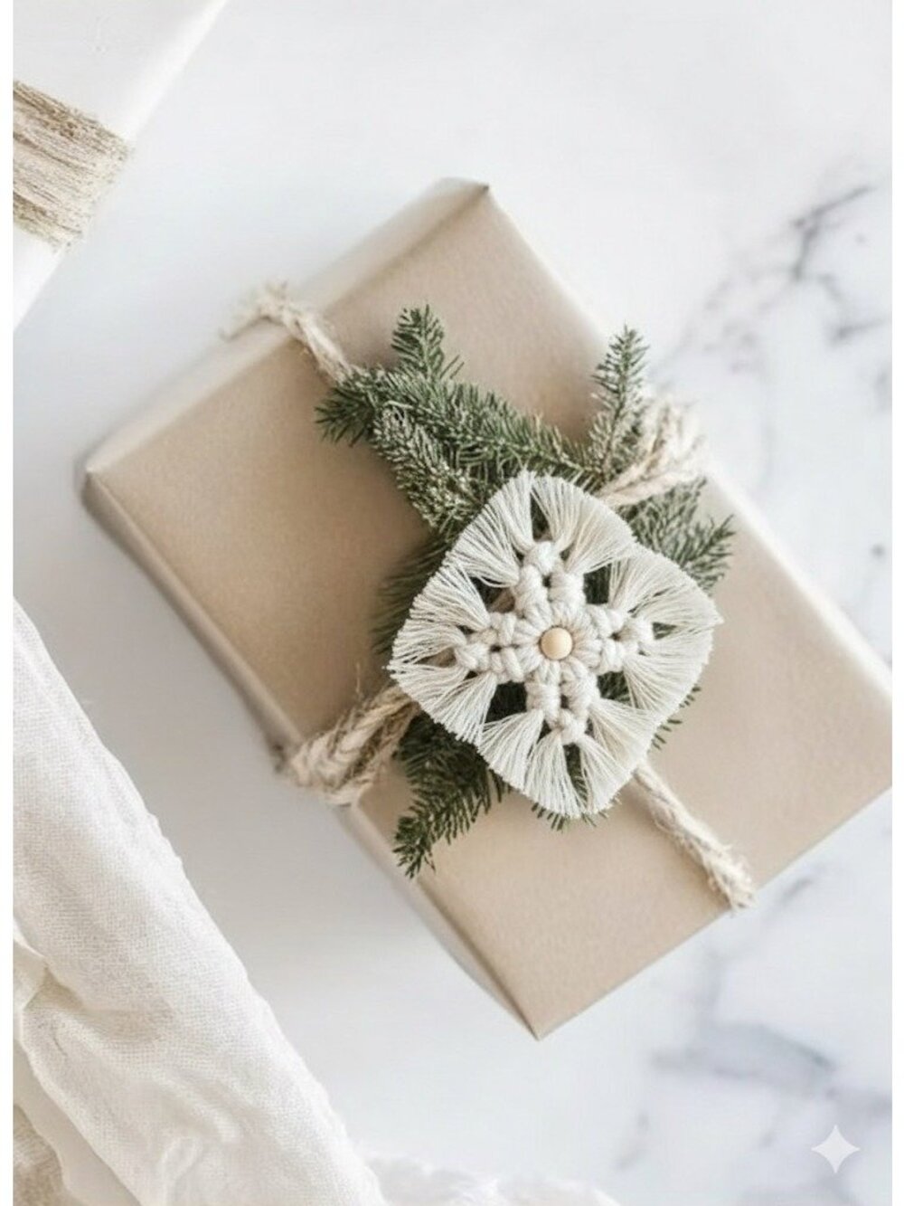 Handmade Cotton Snowflake Ornaments of 6 Cream NWT
